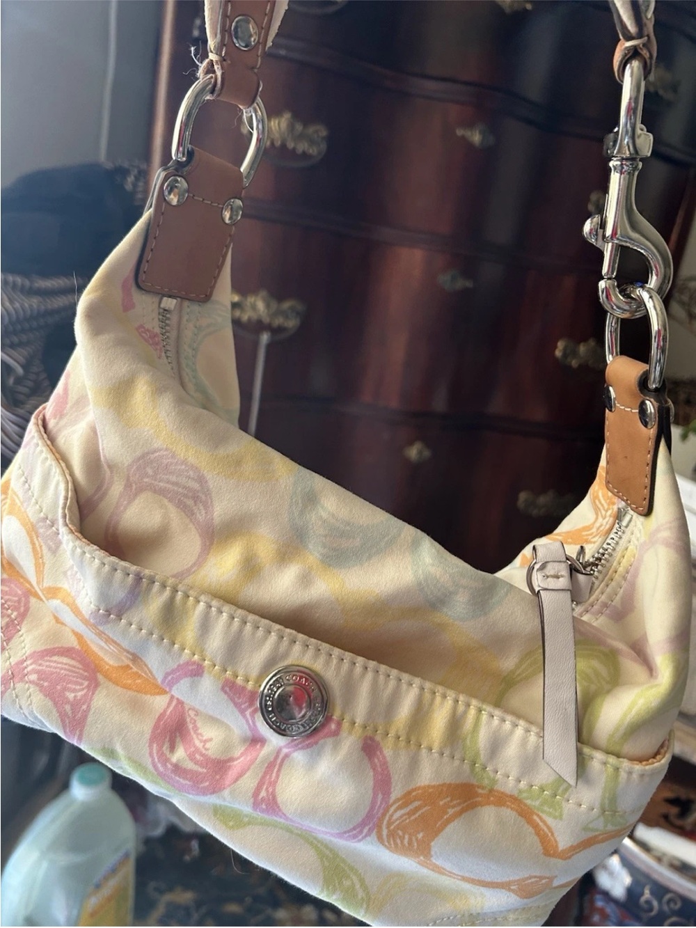Coach Multicolor Pastel Signature Ring Shoulder Bag - Cream